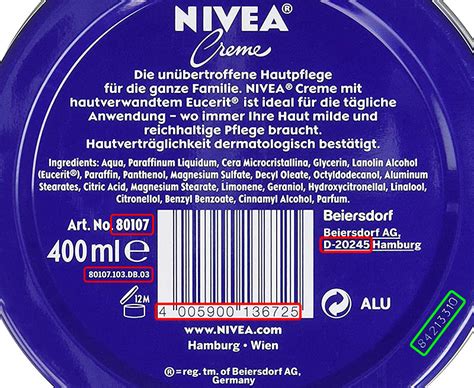 nivea cosmetics batch code.